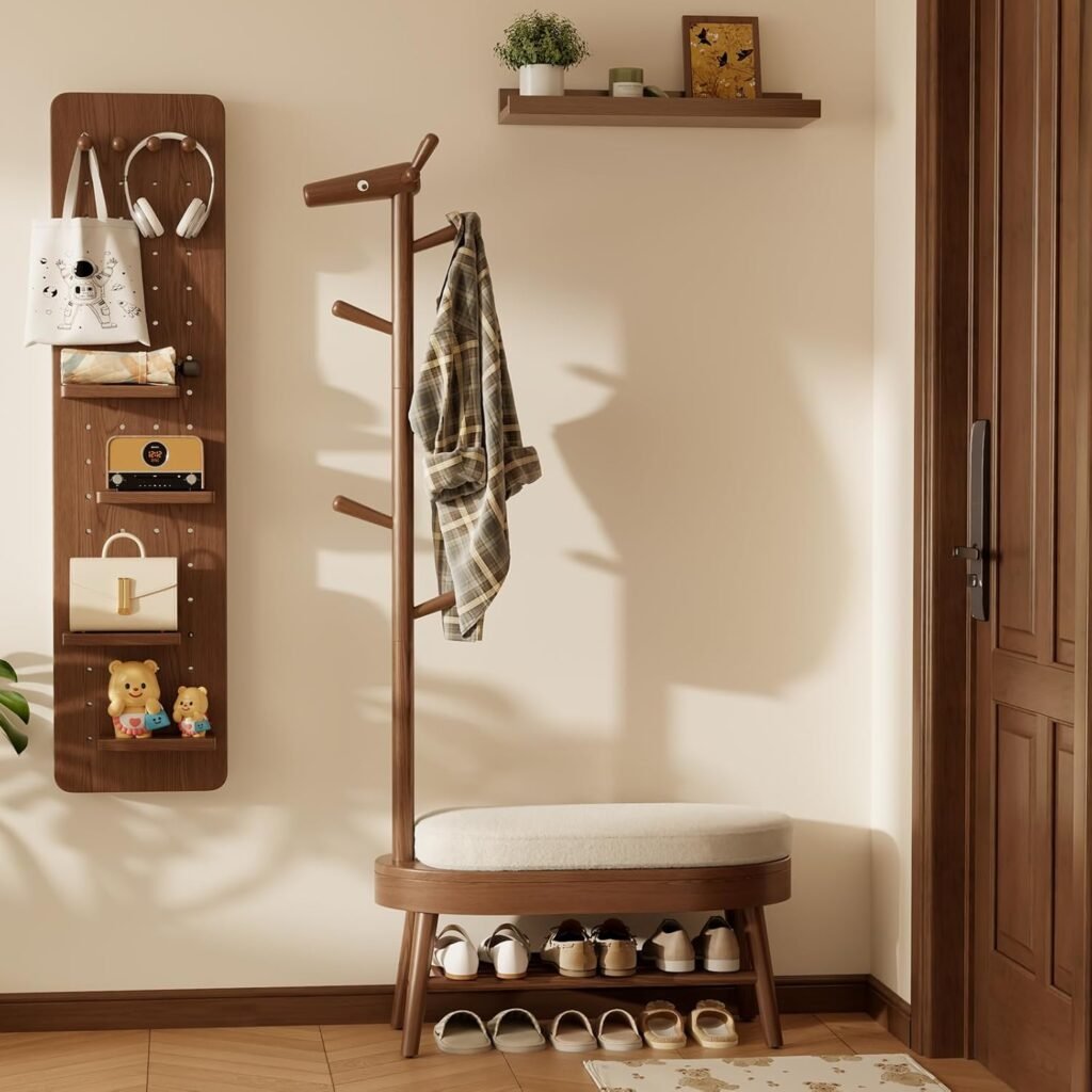 Wooden Entryway Bench With Coat Rack: A Compact Organizer For Shoes, Bags, And Daily Essentials
